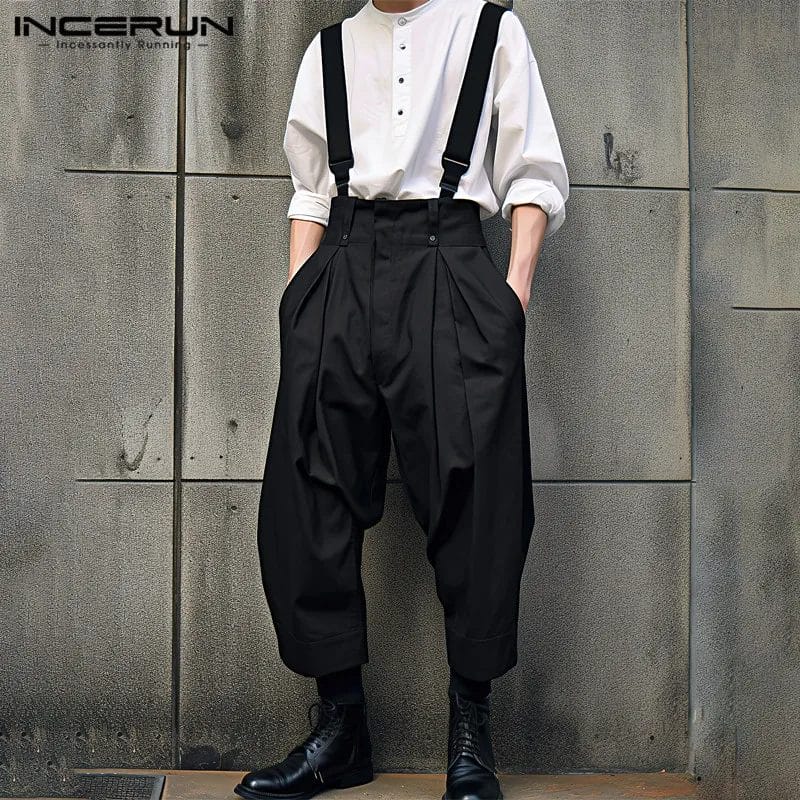 INCERUN Men Jumpsuits Solid Color Loose Joggers Casual Straps Rompers Men Streetwear 2023 Fashion Leisure Overalls Pants S-5XL 1