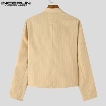 INCERUN Men Jackets Striped Patchwork Stand Collar Long Sleeve Open Stitch Fashion Coats Streetwear 2023 Elegant Outerwear S-5XL 4