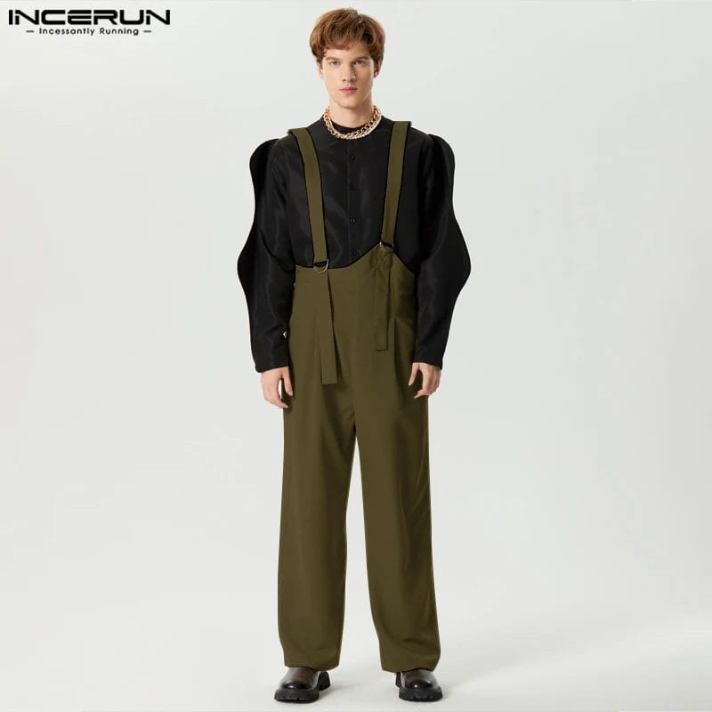 INCERUN 2023 Men Jumpsuits Solid Loose Fashion Casual Suspender Rompers Streetwear Leisure Male Straps Straight Overalls S-5XL 1
