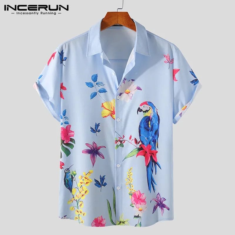 INCERUN Men Hawaiian Shirt Summer Printed 2023 Lapel Short Sleeve Streetwear Beach Blouse Button Breathable Casual Camisa S-3XL 1