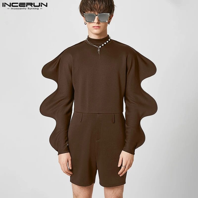 2023 Men Rompers Solid Turtleneck Streetwear Long Gigot-sleeve Male Jumpsuits Fashion Casual Irregular Playsuits S-5XL INCERUN 1