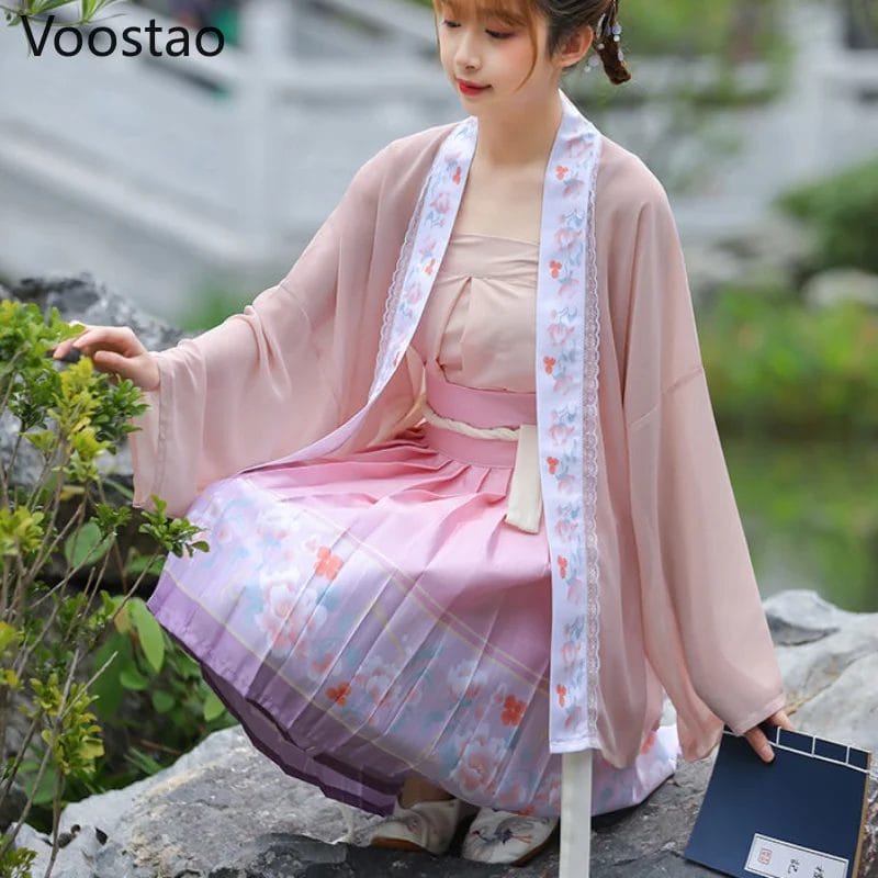 Summer Chinese Style Hanfu Dresses Traditional Song Dynasty Fairy Dance Costume Female Chic Floral Embroidery Princess Outfit 1