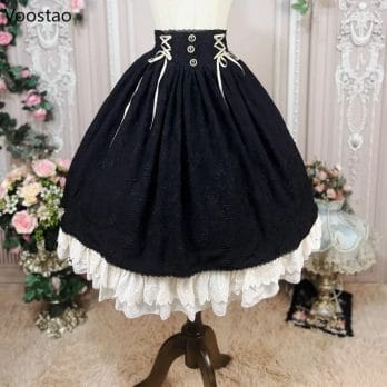 Vintage Victorian Lolita Midi Skirt Women Elegant Lace Patchwork Ruffles Evening Party Skirts Female Gothic Y2k Bandage Falda 4