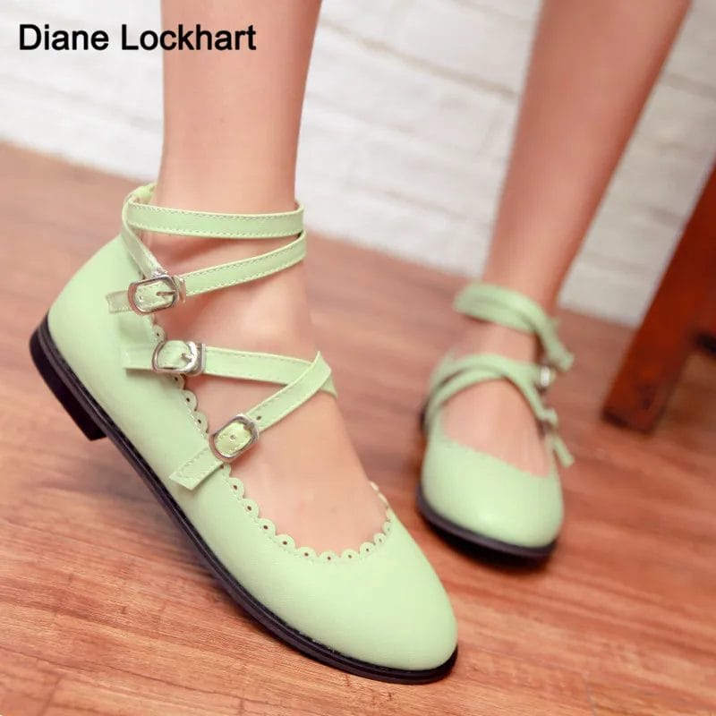 2023 Shoes Women Spring For Women PU Leather Casual Round Toe Flats Female Cross Belt Buckle Solid Shoes Students Lovely Shoes 1