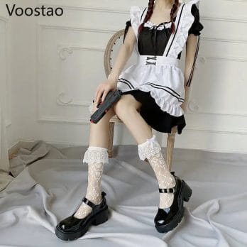 Japanese Gothic Lolita Socks Kawaii Girl Bowknot Transparent JK Uniform Tube Socks Cosplay Women Harajuku Y2k Princess Socks 3