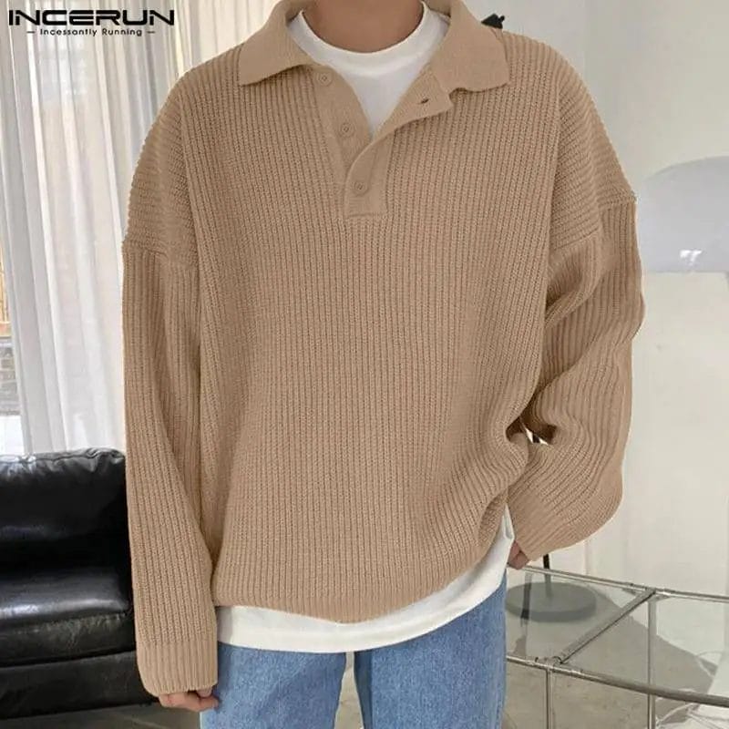Fashion Men Sweaters Knitted Solid Color Lapel Long Sleeve Casual Pullovers Streetwear 2023 Casual Men's Clothing INCERUN S-5XL 1