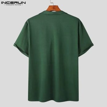 INCERUN Men Shirt Solid Color Lapel Short Sleeve Streetwear 2023 Fashion Camisas Summer Korean Style Casual Men Clothing S-5XL 5