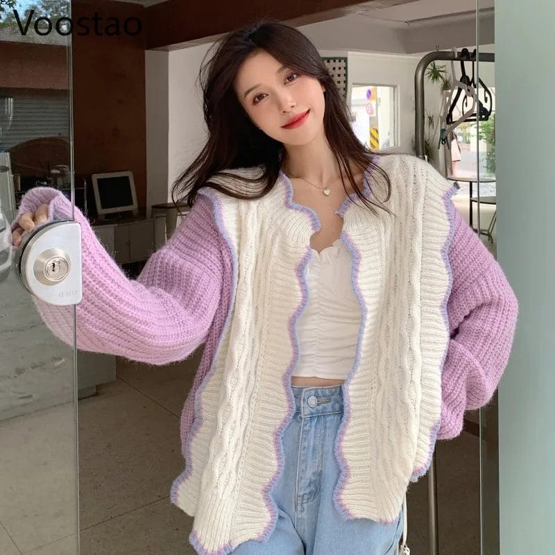 Korean Sweet Loose Knitted Cardigan Spring Autumn Japanese Gentle Long Sleeve Sweater Winter Female Chic Knitwear Coats Tops 1