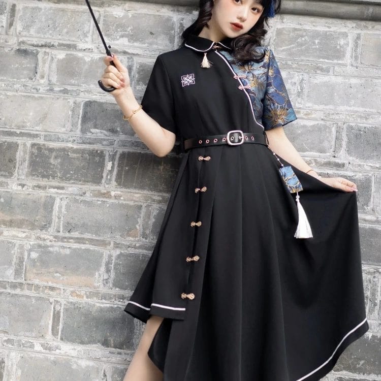 Original Design Chinese Style Improve Cheongsam Dress Women Elegant Floral Embroidery Party Dress Gothic Irregular Y2k Vestidos 1