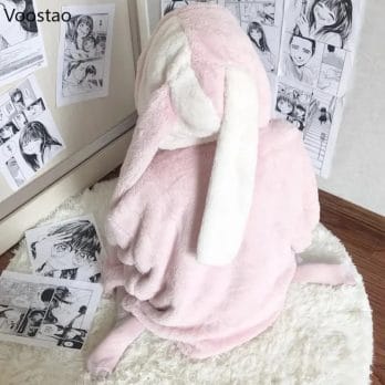 Autumn Winter Women Cute Lolita Princess Coral Fleece Pajamas Sets Cartoon Bunny Ears Hooded Sleepwear Girl Plush Lounge Clothes 3