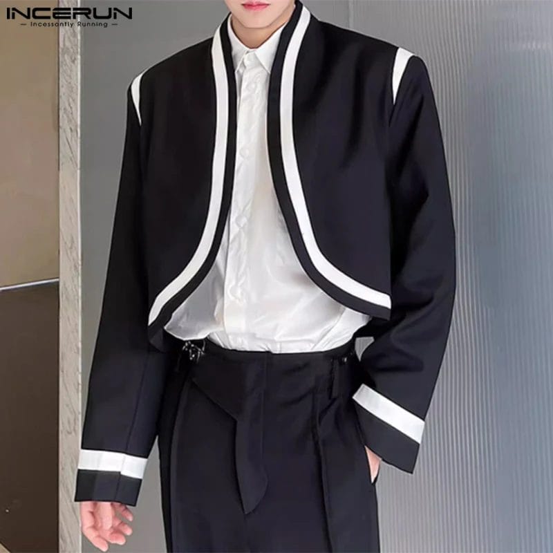 2023 Men Blazer Patchwork Open Stitch Long Sleeve Fashion Casual Suits Men Streetwear Korean Leisure Crop Coats S-5XL INCERUN 1