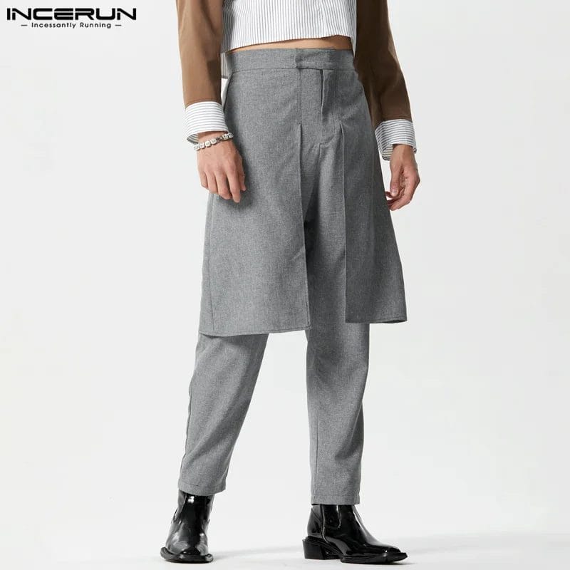 Men Irregular Skirts Pants Solid Color Streetwear Casual Trousers Men 2023 Joggers Personality Fashion Pantalon S-5XL INCERUN 1