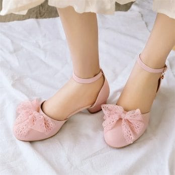 2024 Spring Autumn Women High Heels Mary Jane Pumps Party Wedding White Pink Lace Bow Princess Cosplay Lolita Shoes Size 31-43 3