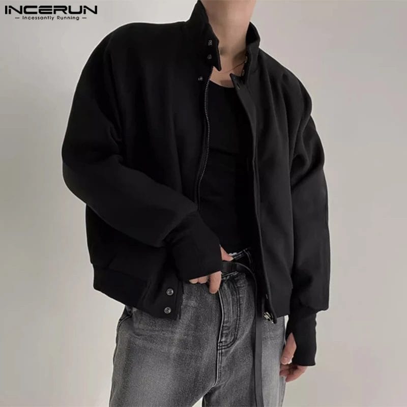 Men's Jackets Solid Color Stand Collar Long Sleeve Zipper Male Coats Streetwear Loose 2024 Fashion Casual Jackets S-5XL INCERUN 1