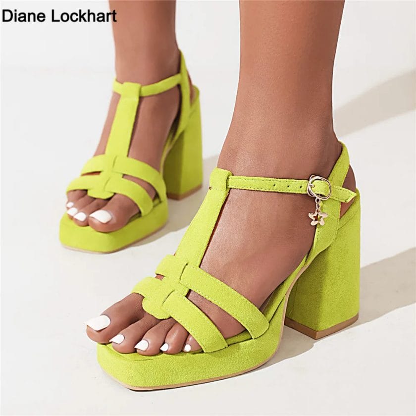 2023 Summer New Platform Sandals Women Ladies Shoes Thick High Heels Pumps Flock Wedge Fashion Sandalias De Mujer 34-43 Green 1