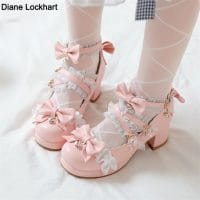 2024 Women High Heels Cross Strap Mary Jane Pumps Party Wedding White Pink Black Ruffles Bow Princess Cosplay Lolita Shoes 31-43 1