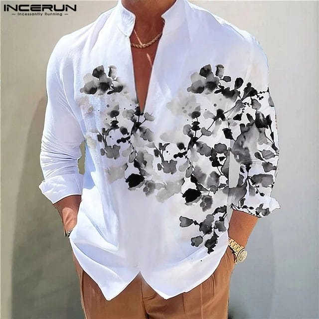Men Shirt Floral Tie Dye V Neck Long Sleeve Loose Fashion Casual Men Clothing Streetwear 2023 Leisure Camisas S-5XL INCERUN 1
