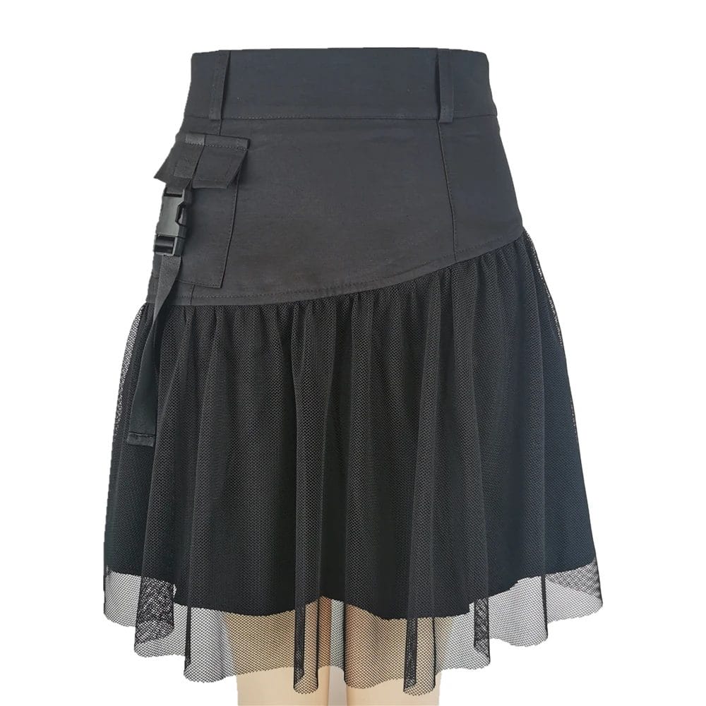 Punk Skirt Vintage Dark pocket Female Style Ladies Harajuku mesh Summer Streetwear Black Sexy High Waist A-Line Party 1