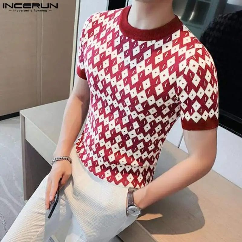 INCERUN Men T Shirt Printing O-neck Short Sleeve Korean Style Casual Men Clothing Summer 2023 Fitness Leisure Male Tee Tops 1