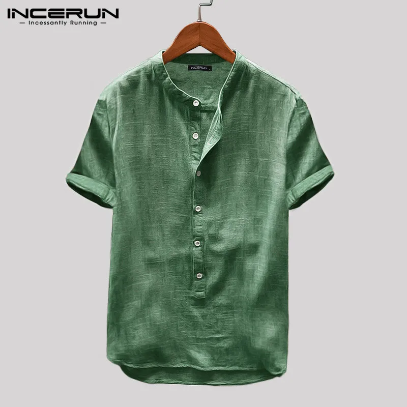 INCERUN 2024 Men's Casual Shirt Short Sleeve Solid Color Summer Leisure Shirts Vintage Streetwear Men Clothing Harajuku S-5XL 1