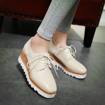 Spring Autumn Women Shoes Platform Casual Shoes Lady Black Flats Heel Shoes Lace Up Black Basic Fashion PU Leather Flats Loafers 3