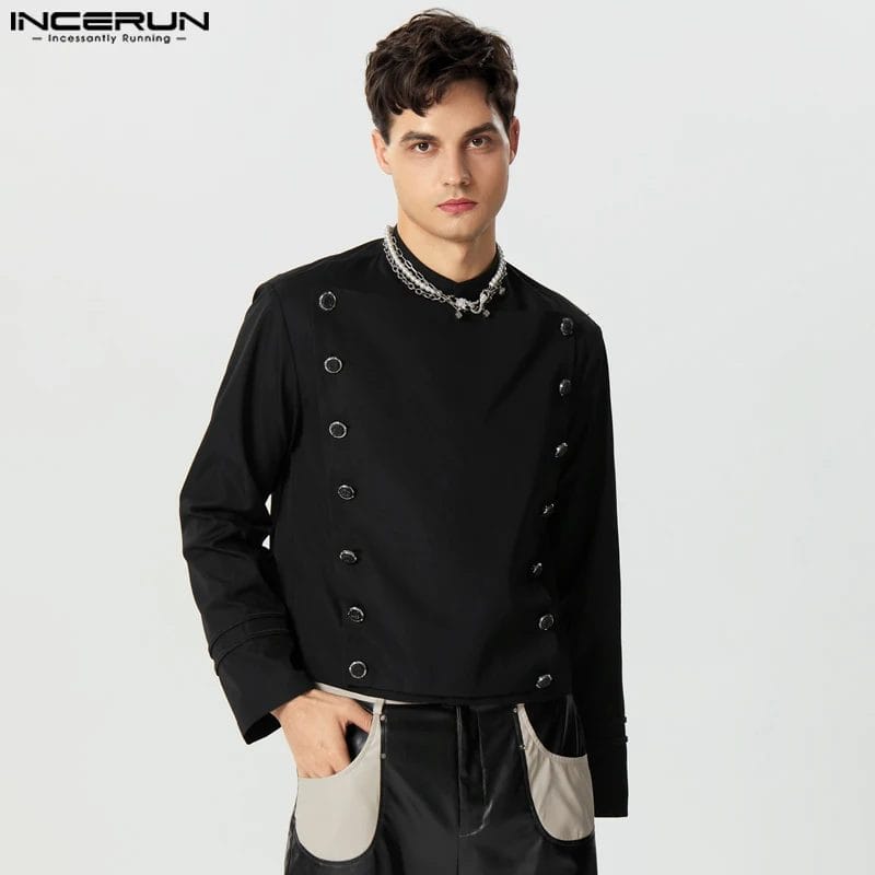 Men Blazer Solid Stand Collar Long Sleeve Double Breasted Fashion Casual Suits Streetwear 2023 Autumn Male Coats S-5XL INCERUN 1