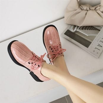 2023 Spring New Woman Oxford Shoes PU Leather Lace Up Casual Shoes Platform Work Shoes Pink Black Flats Zapatos Mujer Loafers 5