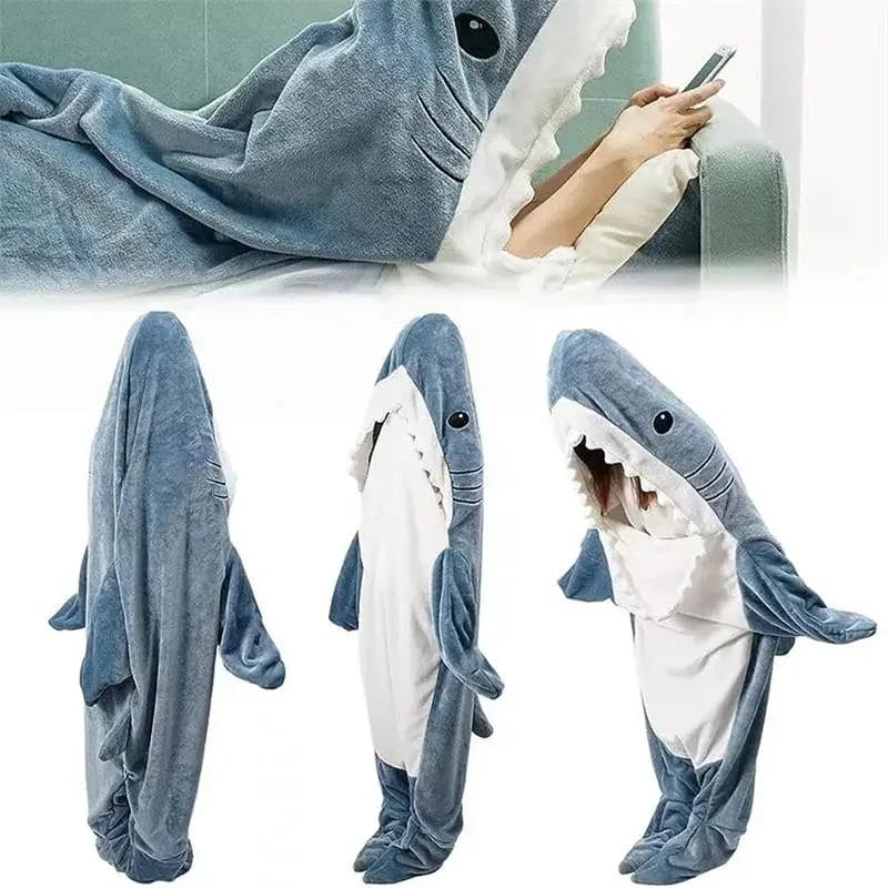 1pc New Shark Blanket For Adult Wearable Winter Warm Blanket Hooded Playsuit Onesie Funny Sleeping Bag For Slumber Party 1