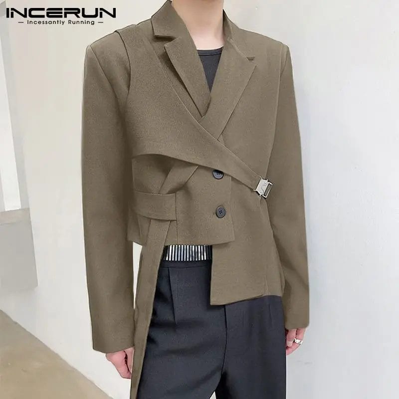 INCERUN Fashion Men Blazer Streetwear Lapel 2023 Long Sleeve Casual Irregular Suits Solid Color Button Thin Coats Men S-5XL 1