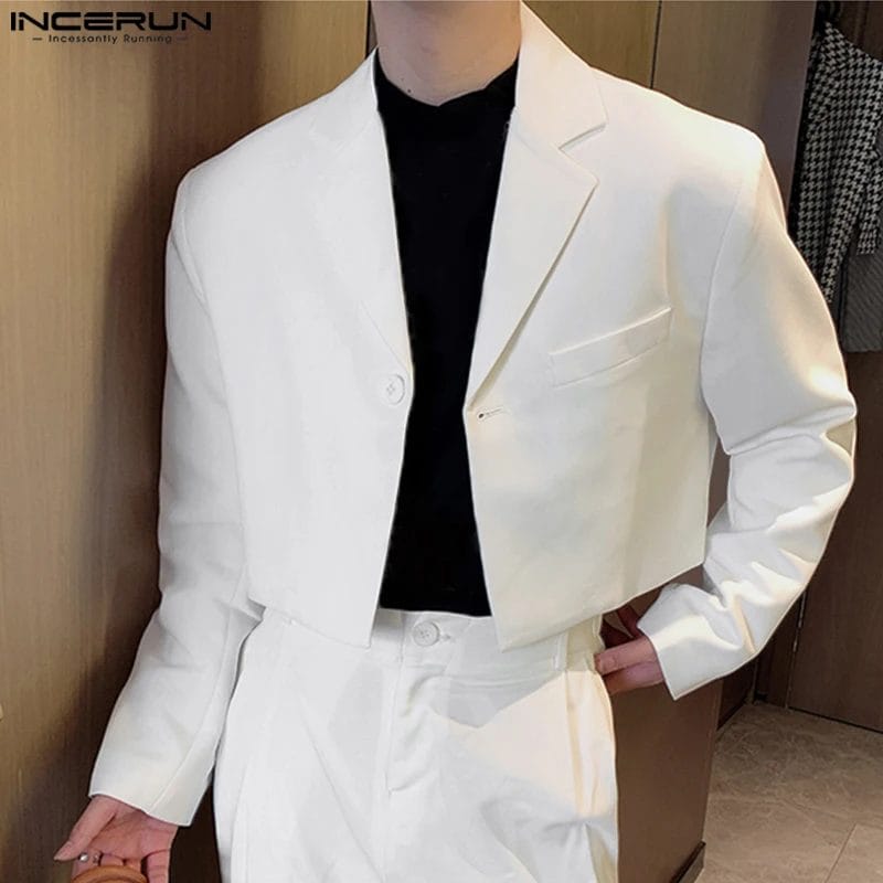 Men Blazer Solid Color Lapel Long Sleeve One Button Autumn Casual Suits Streetwear 2023 Fashion Male Crop Coats S-5XL INCERUN 1