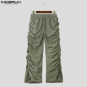 2023 Men Pants Drawstring Joggers Solid Pleated Straight Trousers Men Streetwear Loose Fashion Casual Pantalones Hombre INCERUN 5