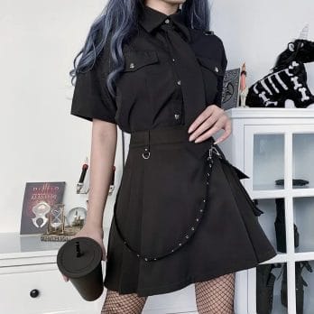 Harajuku Punk Gothic Black High Waist Black Skirts Women Sexy Patchwork Bandage Mini Female Streetwear Black Skirt 4