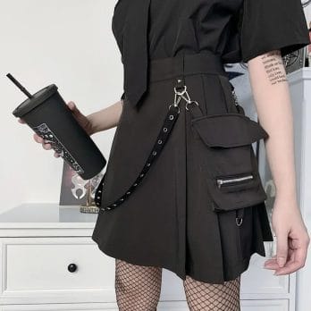Harajuku Punk Gothic Black High Waist Black Skirts Women Sexy Patchwork Bandage Mini Female Streetwear Black Skirt 3