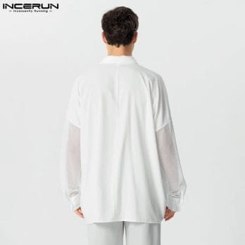 2023 Men Shirt Pleated Gradient Patchwork Lapel Long Sleeve Transparent Men Clothing Streetwear Fashion Camisas S-5XL INCERUN 4
