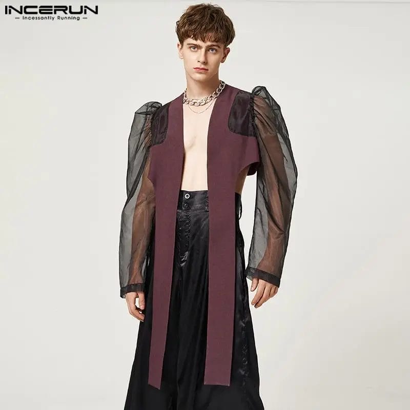 2023 Men Irregular Blazer Mesh Patchwork See Through Open Stitch Long Sleeve Suits Streetwear Fashion Casual Men Coats INCERUN 7 1
