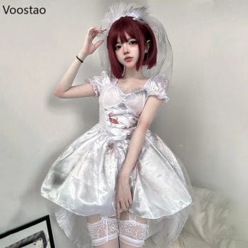 Gothic Lolita Dress Women Halloween Anime Cosplay Costumes Ghost Bride Vampire Party Dresses Role Play Animation Show Y2k Sets 1