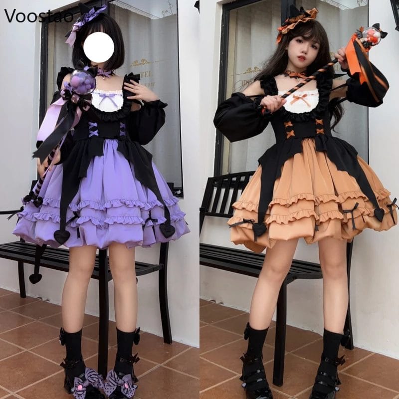 Victorian Gothic Lolita Jsk Dress Women Sweet Y2k Starry Night Witch Bow Party Dresses With Oversleeve Cute Girls Punk Dress 1