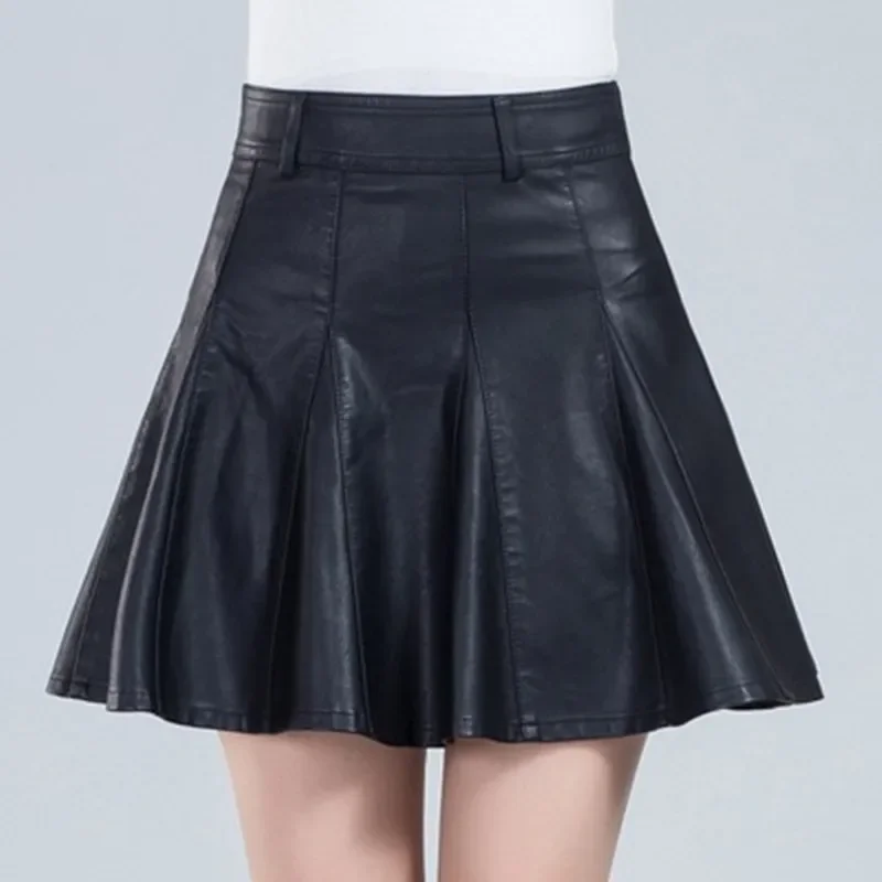 Leather High Waist Skirt Mini Sexy Short Black Sash Elegant Skirts Women Faux Harajuku Vintage Korean Fashion Clothing 1