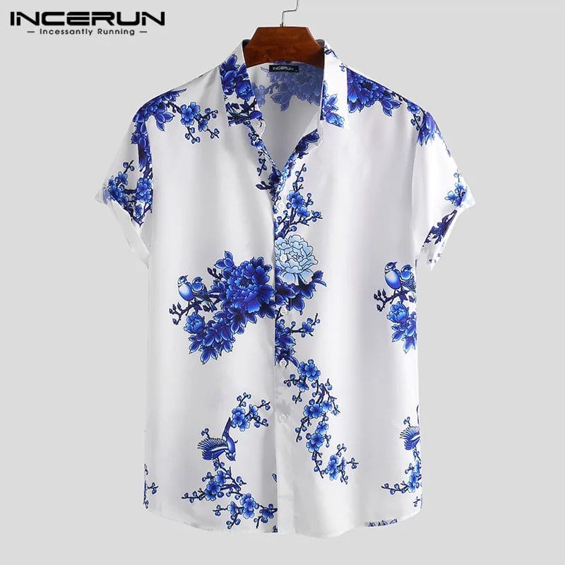INCERUN Men's Shirt Flower Printing Vintage Lapel Short Sleeve Casual Men Clothing Streetwear 2024 Summer Leisure Shirts S-5XL 1