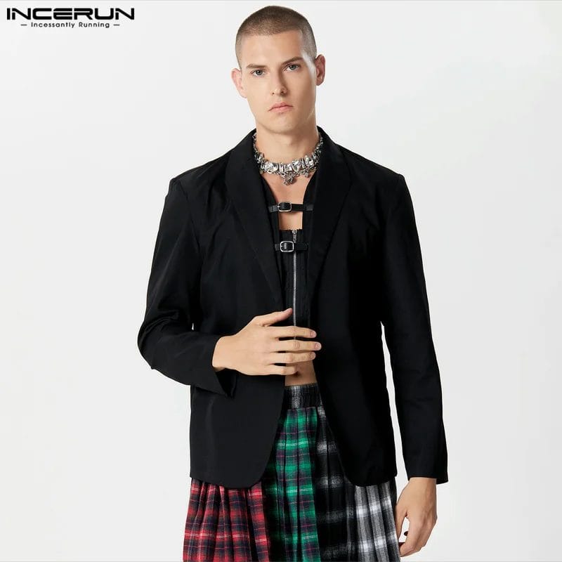 2023 Men Blazer Solid Color Lapel Button Long Sleeve Streetwear Party Casual Suits Men Fashion Leisure Male Coats S-5XL INCERUN 1