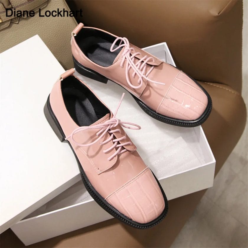 2022 Spring Shoes Woman Oxford Shoes Pu Leather Lace Up Casual Shoes Platform Work Shoes Pink Brown Black Flats zapatos mujer 1