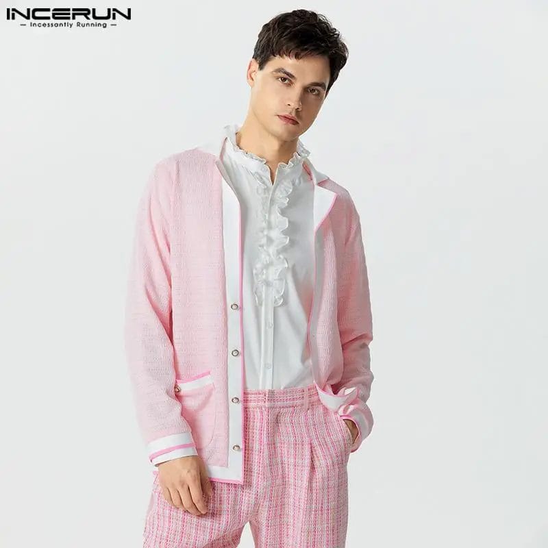 2023 Men Shirt Patchwork V Neck Long Sleeve Button Casual Streetwear Cardigan Men Pockets Knitted Fashion Camisas S-5XL INCERUN 1