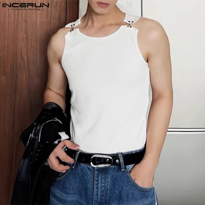 2023 Men Tank Tops Solid Color O-neck Sleeveless Fitness Summer Male Vests Fashion Streetwear Casual Men Clothing S-3XL INCERUN 1