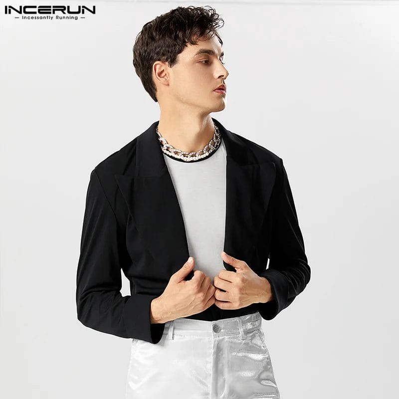 2023 Men Bodysuits Blazer Solid Color Lapel Long Sleeve Streetwear Casual Suits Elegant Fashion Casual Bodysuits S-5XL INCERUN 1