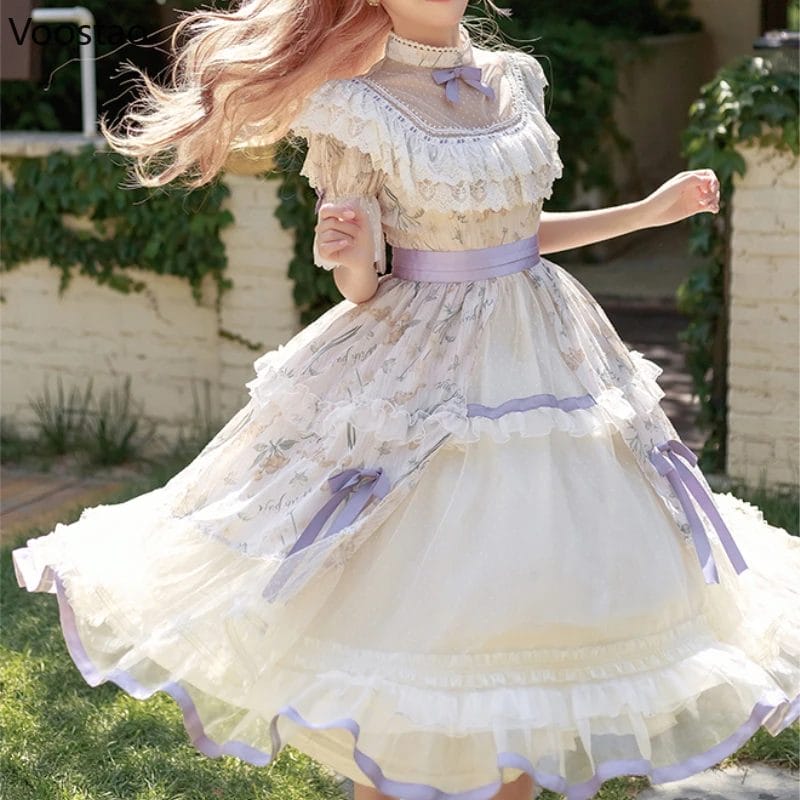 Japanese Sweet Lolita Princess OP Dress Women Victorian Vintage Wedding Party Dresses Girls Elegant Lace Fairy Floral Dresses 1