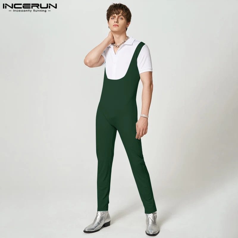 2023 Men Jumpsuits Patchwork Lapel Short Sleeve Fitness Fashion Casual Rompers Streetwear Leisure Men's Overalls S-5XL INCERUN 1
