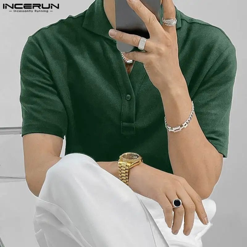 INCERUN Men Shirt Solid Color Lapel Short Sleeve Streetwear 2023 Fashion Camisas Summer Korean Style Casual Men Clothing S-5XL 1