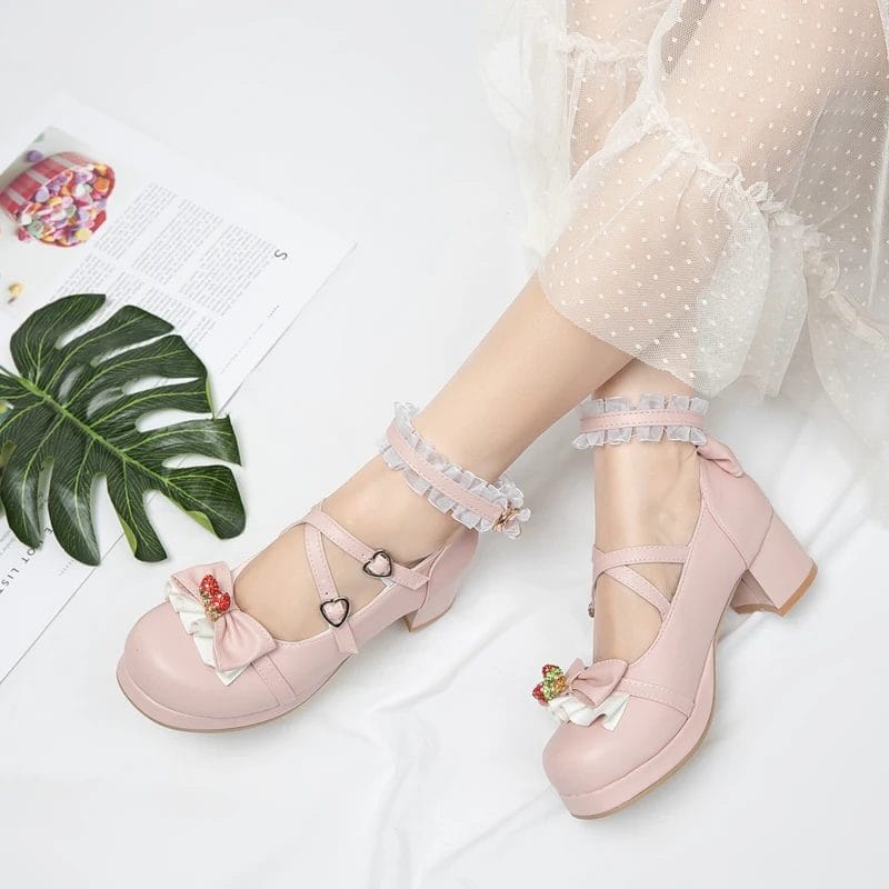 Women Pumps Lolita Shoes Platform High Heels Pink Mary Jane Shoes Bow Block Heel Ladies Party Shoes 31 32 2020 spring autumn new 1