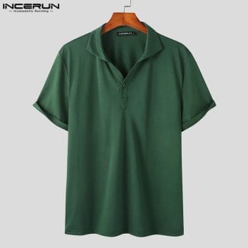 INCERUN Men Shirt Solid Color Lapel Short Sleeve Streetwear 2023 Fashion Camisas Summer Korean Style Casual Men Clothing S-5XL 4