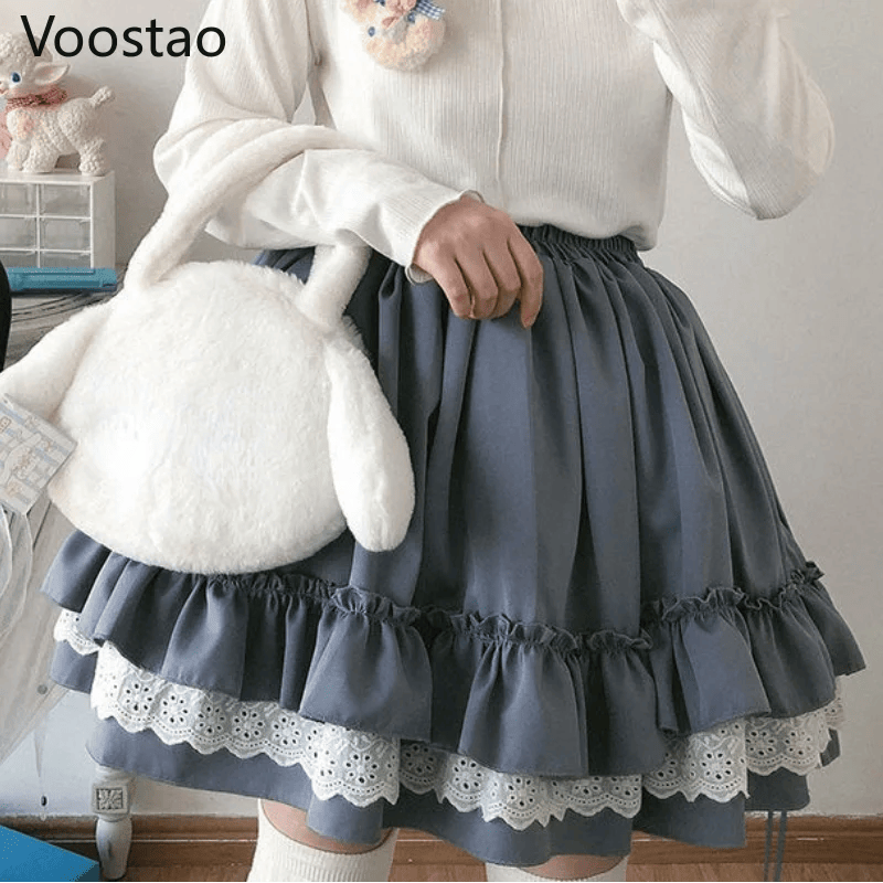 Japanese Sweet Chic Lolita Style Mini Cake Skirts Vintage Cute Women Lace Ruffles JK Skirt Girly Kawaii High Waist Tiered Skirt 1